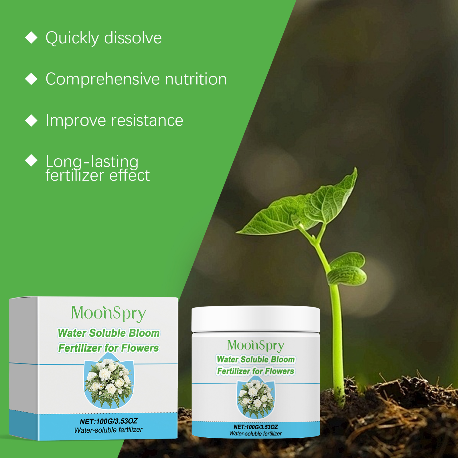 MoonSpry Water-Soluble Flower Fertilizer Plant Succulent Lawn Green Leaf Pot Hair Root Growth Nutrient Solution