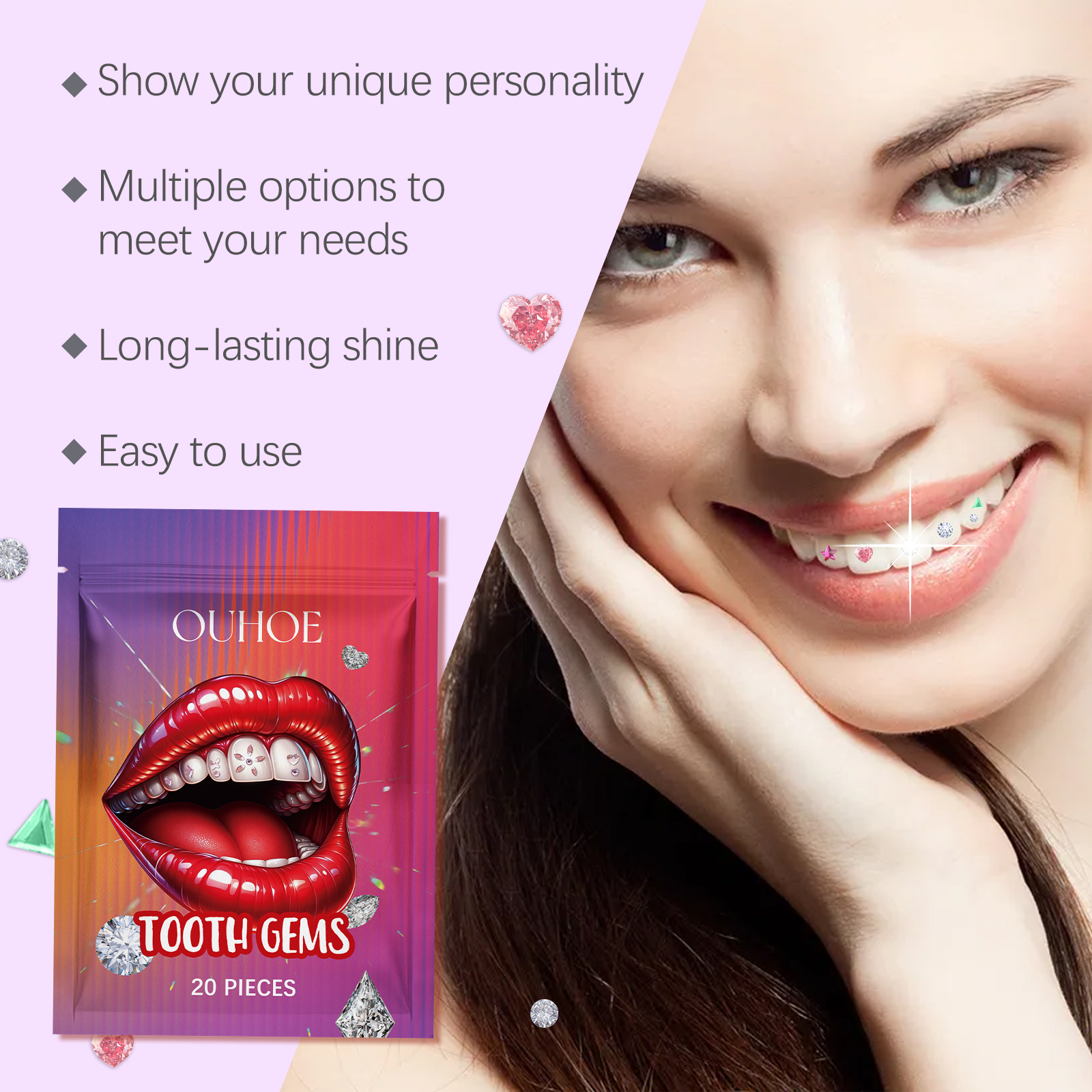 OUHOE Crystal Dental Diamond Sparkle Dental Diamond Decorative Fashion Beauty Stickers To Enhance Smile Light Portable Crystal Dental Diamond