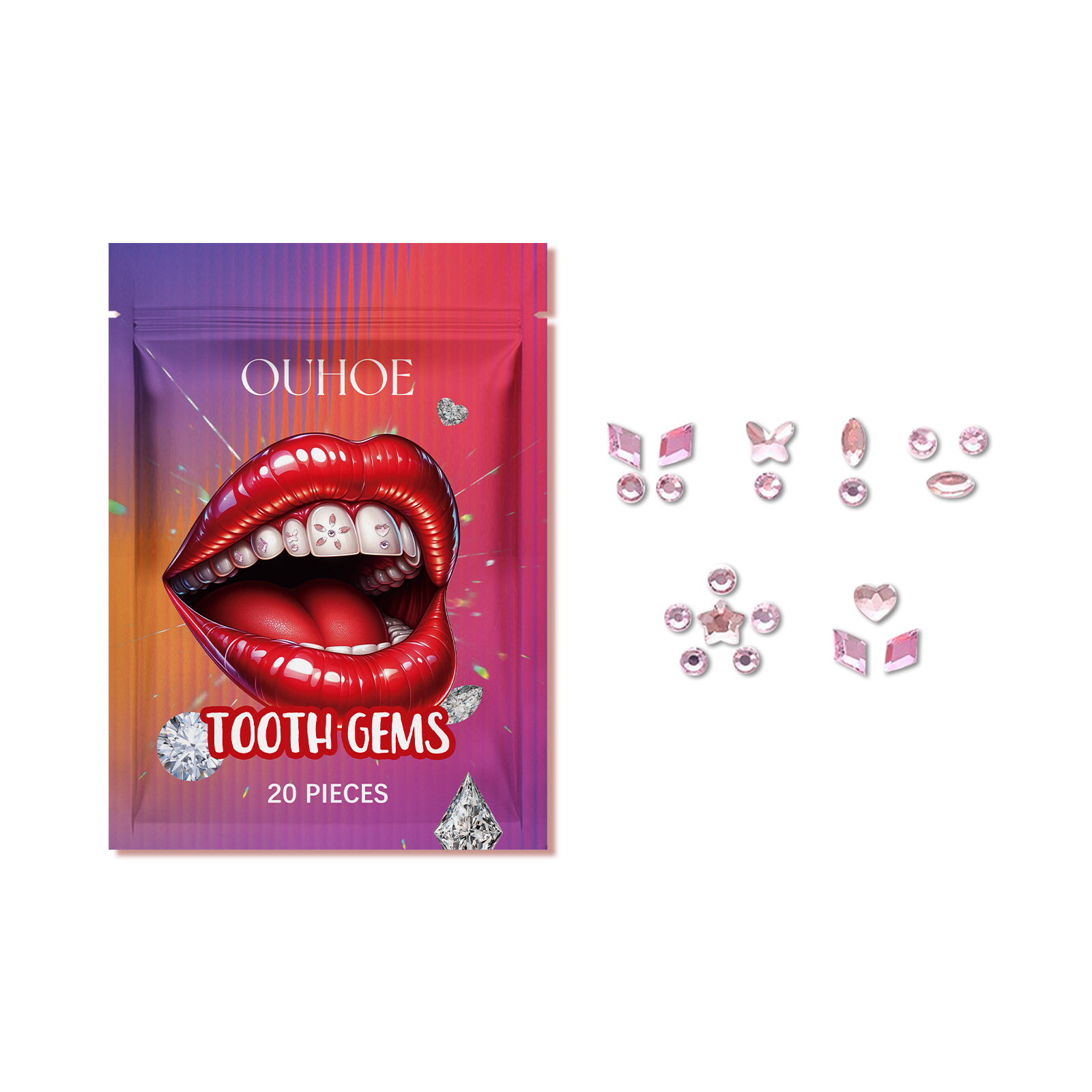 OUHOE Crystal Dental Diamond Sparkle Dental Diamond Decorative Fashion Beauty Stickers To Enhance Smile Light Portable Crystal Dental Diamond