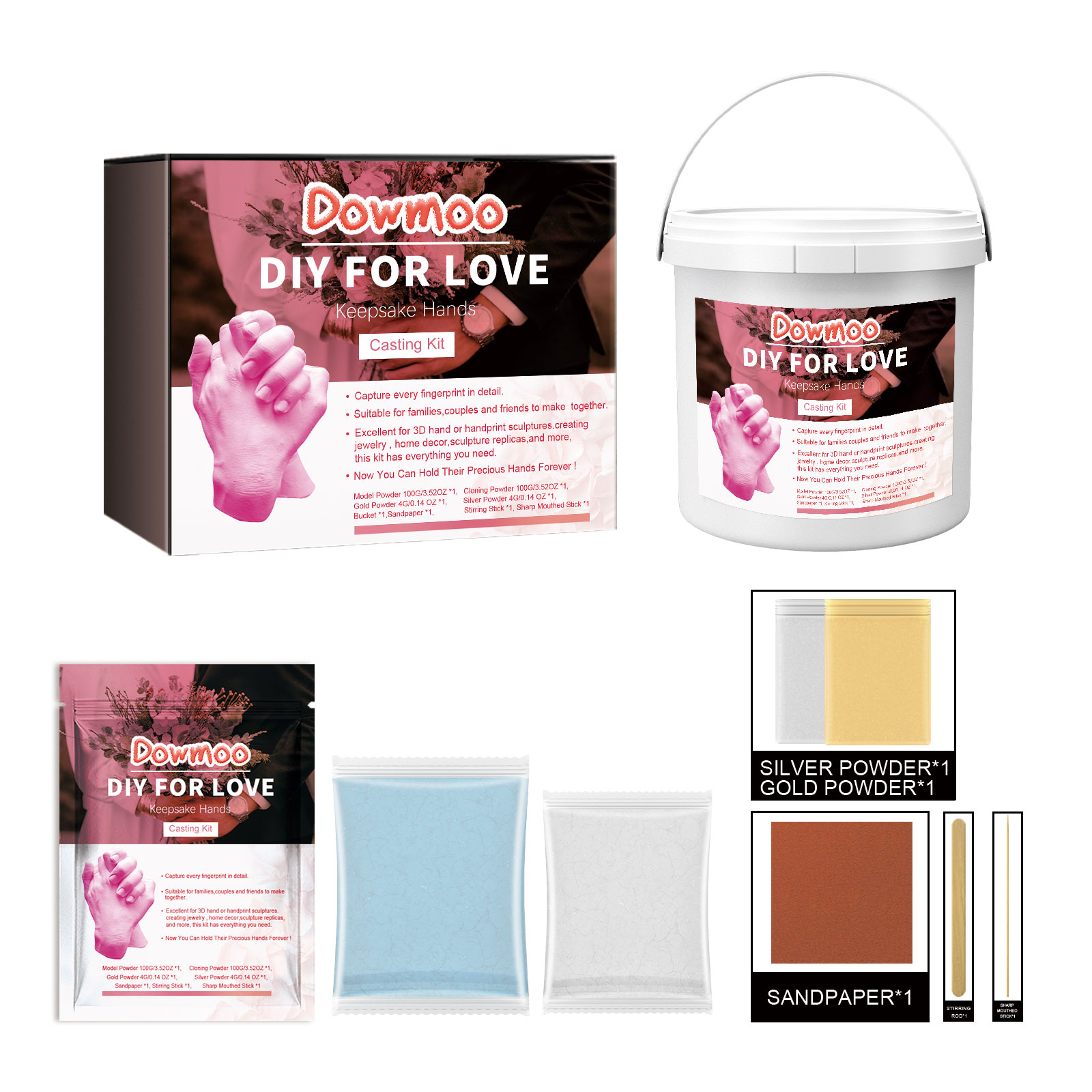 DOWMOO Diy For Love Keepsake Hands Casting Kit, Clone Powder Model Powder 3d Three-Dimensional Hand And Foot Film Technology Souvenir