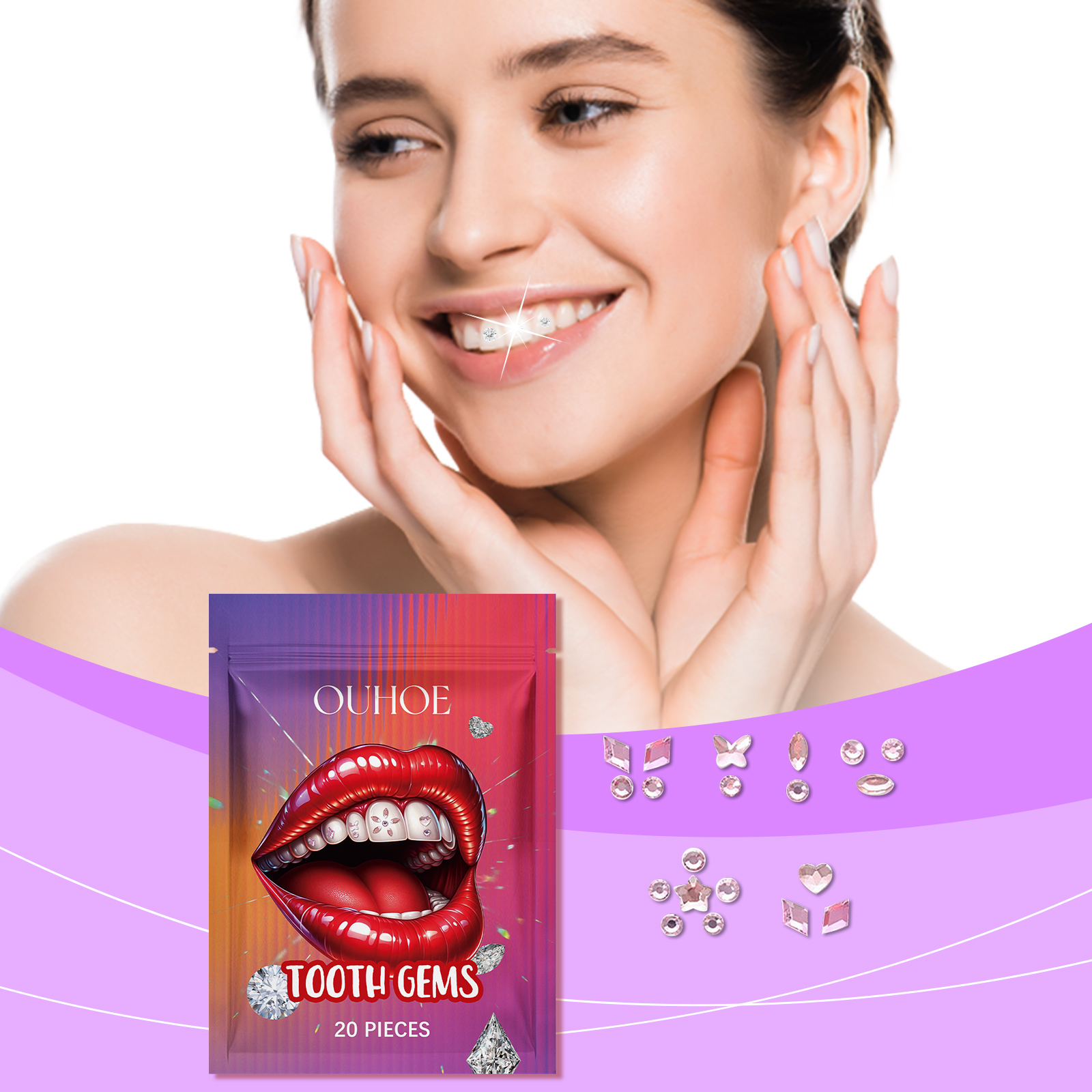 OUHOE Crystal Dental Diamond Sparkle Dental Diamond Decorative Fashion Beauty Stickers To Enhance Smile Light Portable Crystal Dental Diamond