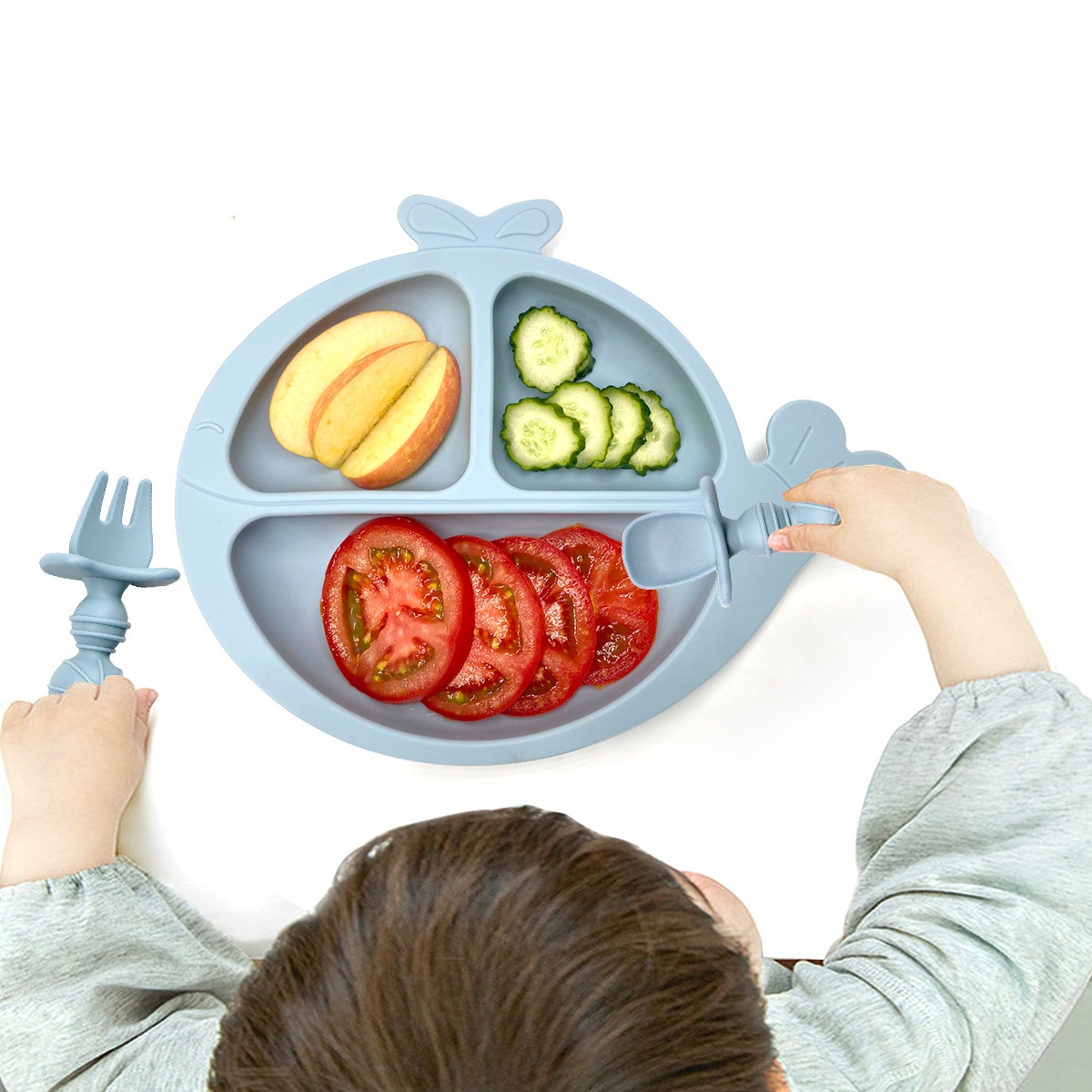 Grey Blue Silicone Baby Feeding Set