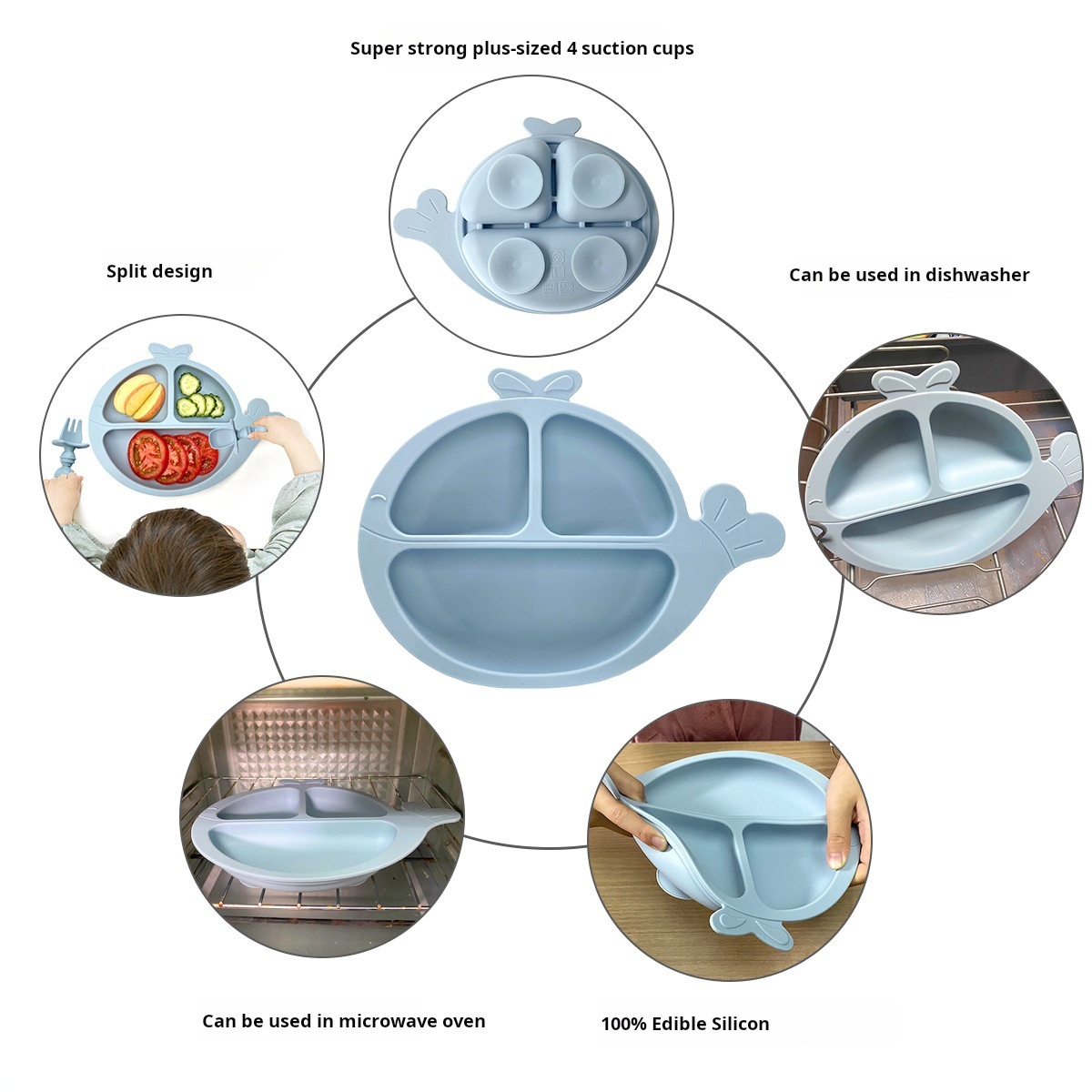 Grey Blue Silicone Baby Feeding Set