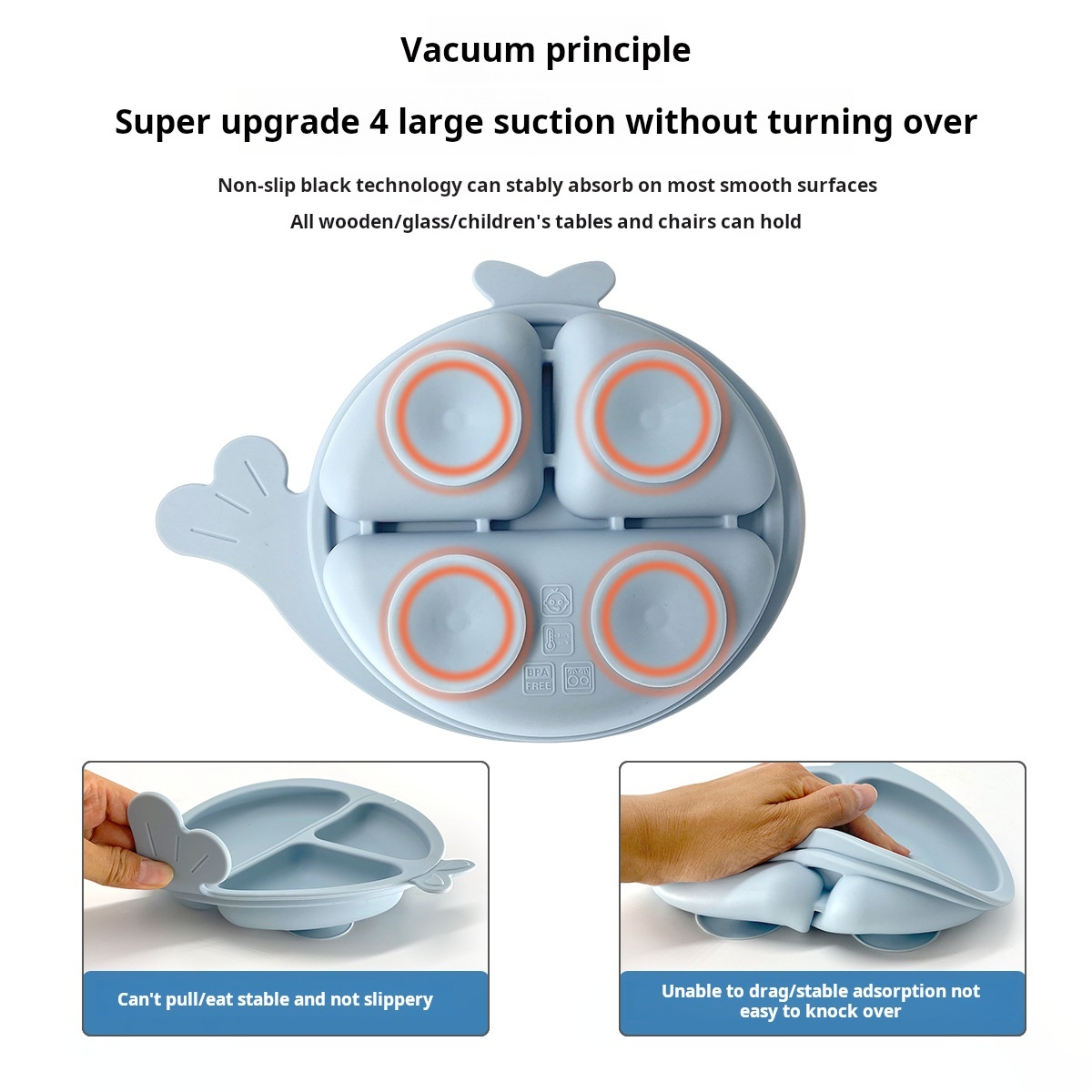 Grey Blue Silicone Baby Feeding Set
