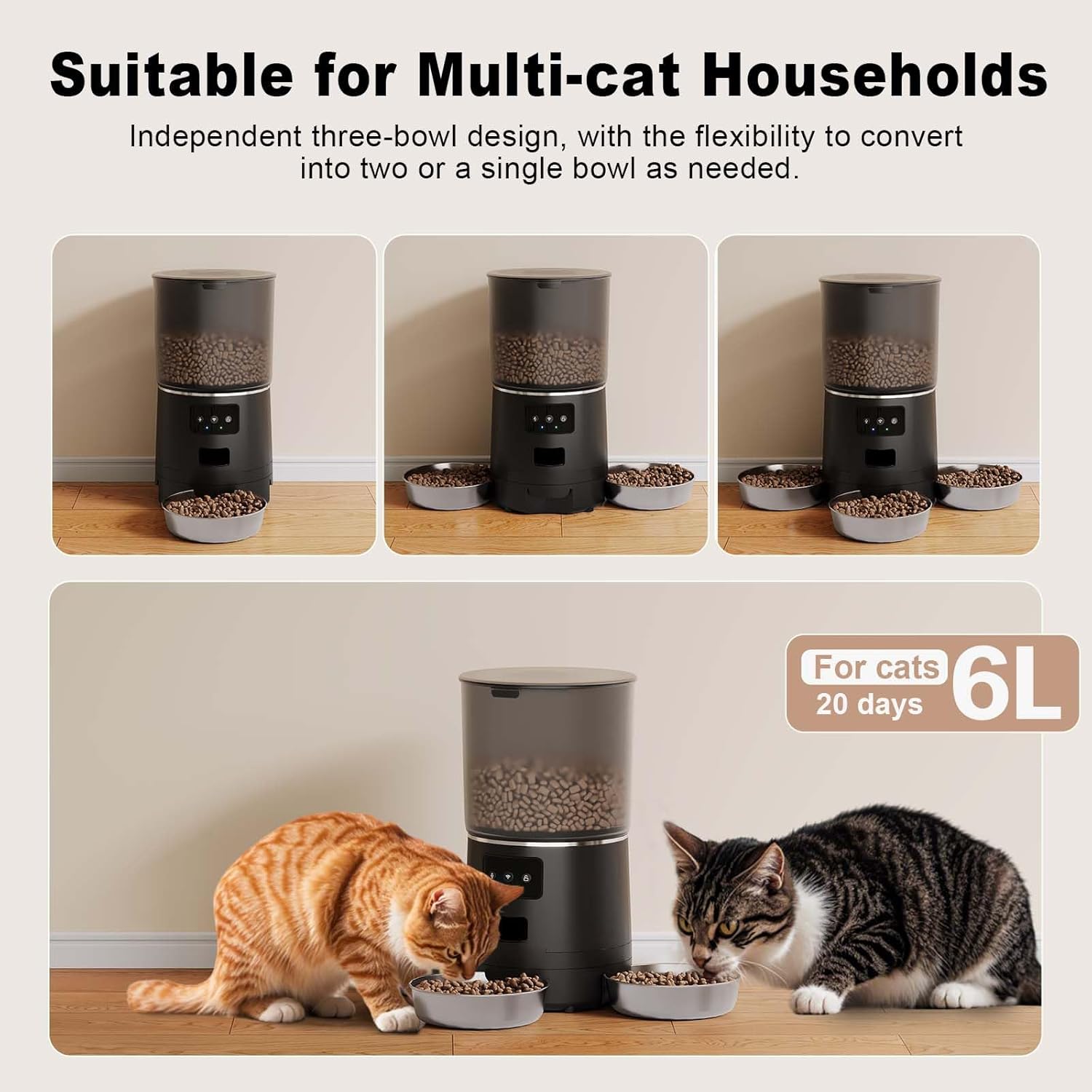 Smart Automatic Pet Feeder For Cats&Dogs 6L With App Control WIFI-Black