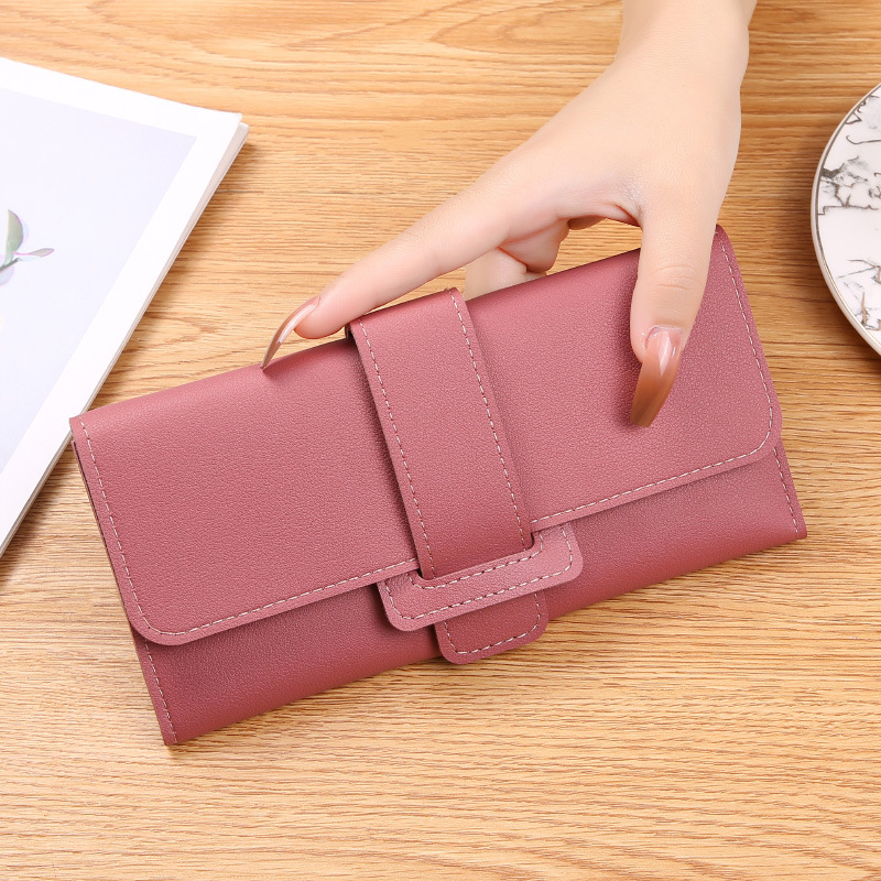 Women's Wallet Women's Long Three-fold Flip Cover Korean Style Fresh Style Student's Change Holder Multi-function Buckle Wallet