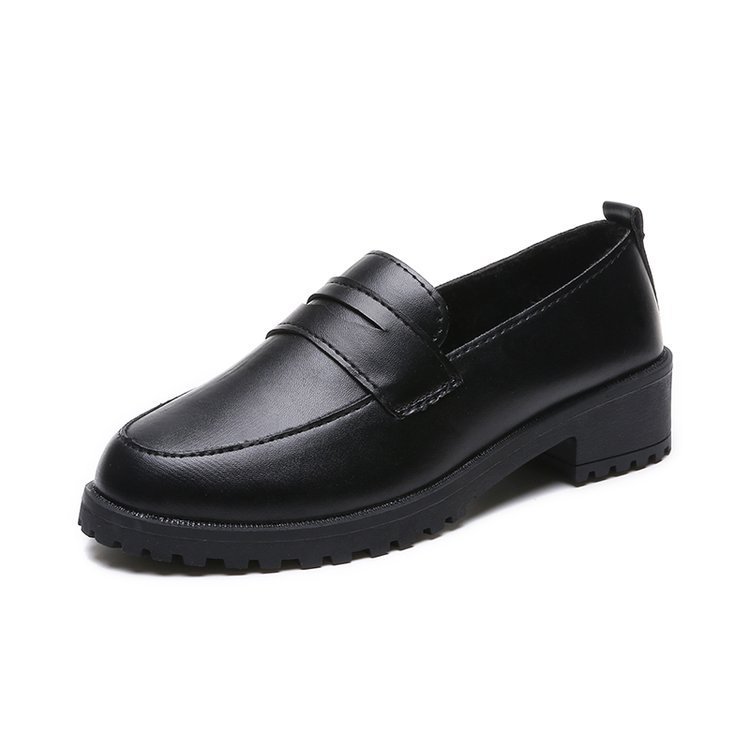Pointed Toe Middle Heel Leather Shoes Women's Japanese Uniform Shoes Academic Style Black Brown Lefu Single Shoe Leather