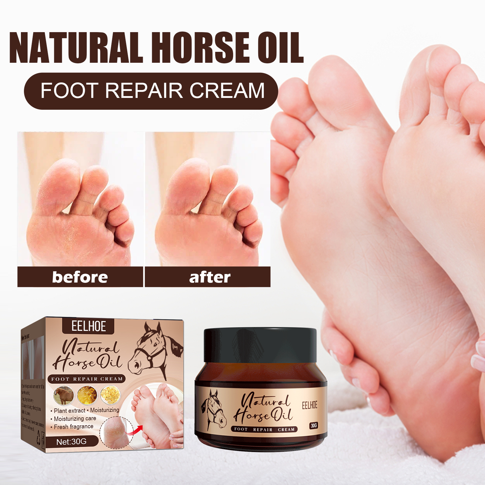EELHOE  Horse Oil Foot Cream, Hydrating And Moisturizing Foot Care Cream To Repair Dry, Cracked And Peeling Foot Skin